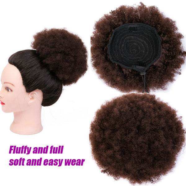 Qp hair2 pcs Synthetic Short Afro Kinky Hair Bun High Temperature Drawstring ponytail Clip in Hair Extension on Puff Hair Bun Black