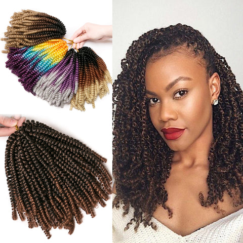 Qp hair3 pcs Synthetic Spring Twist Crochet Braid Hair Extension 8 inch,30 strands/pack ombre braiding hair colorful braids extensions