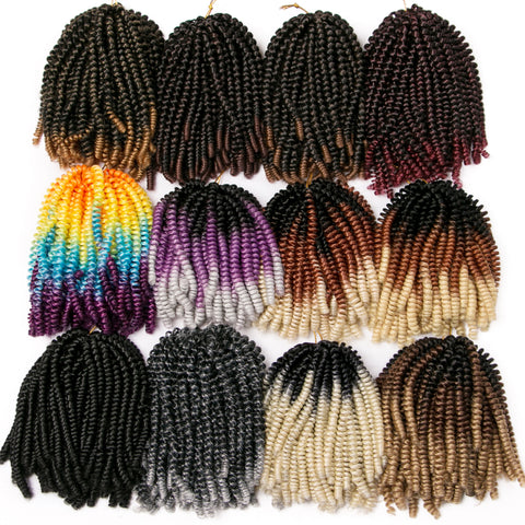 Qp hair3 pcs Synthetic Spring Twist Crochet Braid Hair Extension 8 inch,30 strands/pack ombre braiding hair colorful braids extensions