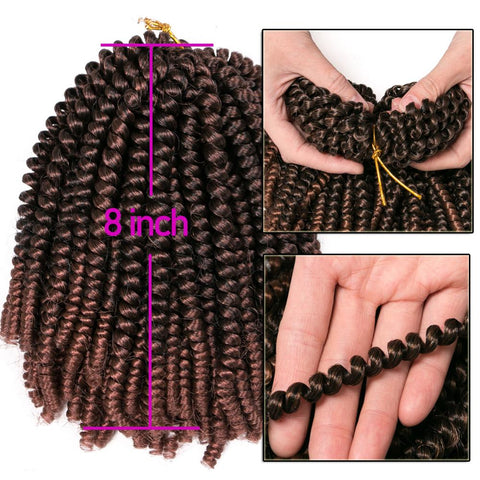 Qp hair3 pcs Synthetic Spring Twist Crochet Braid Hair Extension 8 inch,30 strands/pack ombre braiding hair colorful braids extensions