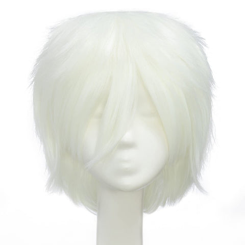 Qp hairUnisex Women Mens Male Short Black Fluffy Straight Hair Wigs Anime Cosplay Party Dress Costume Synthetic Wig