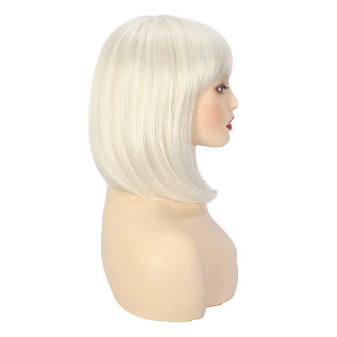 Qp hairShort Straight Blonde Bob Wig with Bangs Platinum White Blonde Hair Heat Resistant Synthetic Wig 12 Inch Costume Party Cosplay Wigs for Women