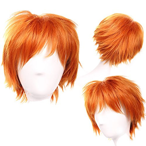Qp hairUnisex Women Mens Male Short Black Fluffy Straight Hair Wigs Anime Cosplay Party Dress Costume Synthetic Wig