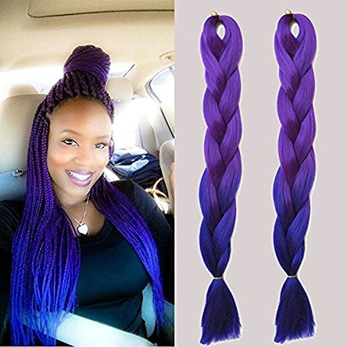 New Bee Hair(TM)1Pcs/Lot Ombre Kanekalon Jumbo Braiding Hair 24''' Synthetic Purple To Blue Ombre High Temperature Fiber Jumbo Braid Hair-100G