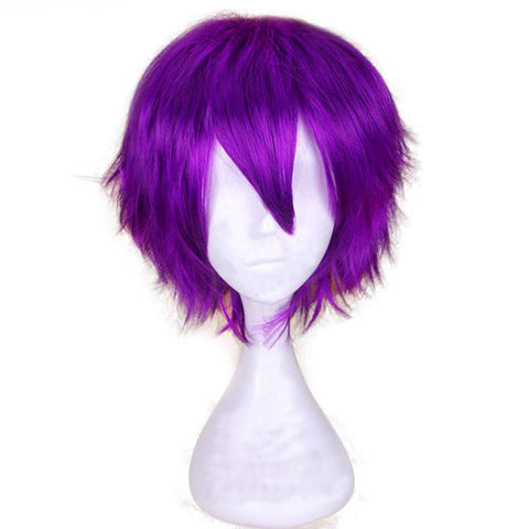 Qp hairUnisex Women Mens Male Short Black Fluffy Straight Hair Wigs Anime Cosplay Party Dress Costume Synthetic Wig