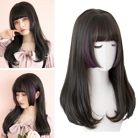 Qp hairBRIGHT LELE Natural Full Long Straight Hime Cut Hair With Air Bangs Wigs for Women Synthetic Straight Hair Wig for Daily Party Cosplay Wig HF1127-TR/G