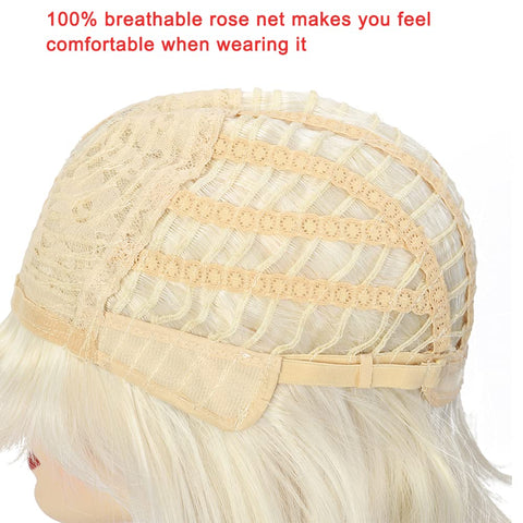 Qp hairShort Straight Blonde Bob Wig with Bangs Platinum White Blonde Hair Heat Resistant Synthetic Wig 12 Inch Costume Party Cosplay Wigs for Women