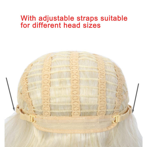 Qp hairShort Straight Blonde Bob Wig with Bangs Platinum White Blonde Hair Heat Resistant Synthetic Wig 12 Inch Costume Party Cosplay Wigs for Women