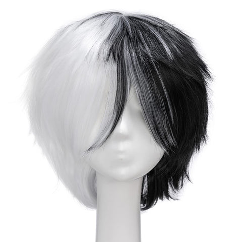 Qp hairUnisex Women Mens Male Short Black Fluffy Straight Hair Wigs Anime Cosplay Party Dress Costume Synthetic Wig