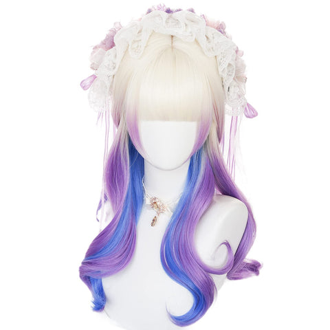 Qp hairOmbre Pastel Pink Wig with Bangs for Kids Women Long Straight Harajuku Gradient Blonde Hair Girls Kawaii Cute Cosplay Wig for Halloween Party + Cap
