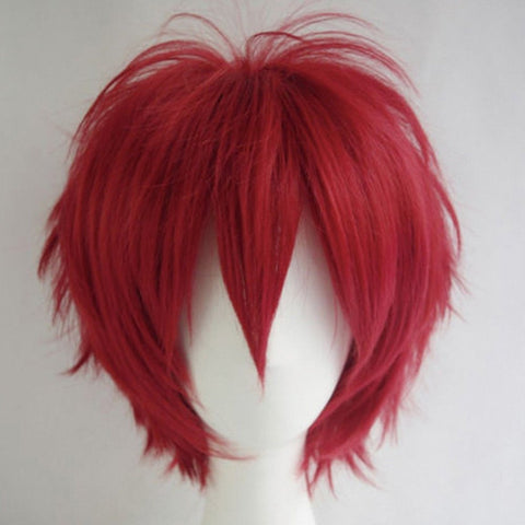 Qp hairUnisex Women Mens Male Short Black Fluffy Straight Hair Wigs Anime Cosplay Party Dress Costume Synthetic Wig