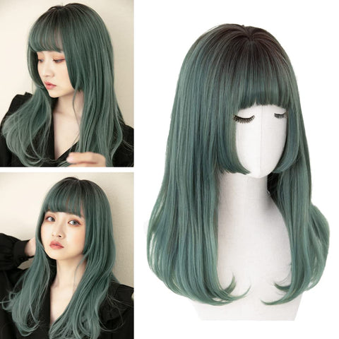 Qp hairBRIGHT LELE Natural Full Long Straight Hime Cut Hair With Air Bangs Wigs for Women Synthetic Straight Hair Wig for Daily Party Cosplay Wig HF1127-TR/G