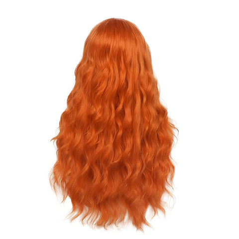 Qp hairBeweig Long Curly Wavy Orange Wig Middle Part Synthetic Hair Replacement Wig for Cosplay Daily Use