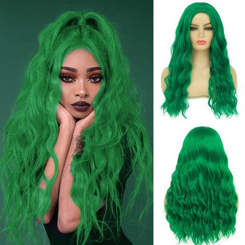 Qp hairBeweig Long Curly Wavy Orange Wig Middle Part Synthetic Hair Replacement Wig for Cosplay Daily Use