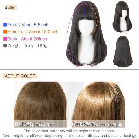 Qp hairBRIGHT LELE Natural Full Long Straight Hime Cut Hair With Air Bangs Wigs for Women Synthetic Straight Hair Wig for Daily Party Cosplay Wig HF1127-TR/G