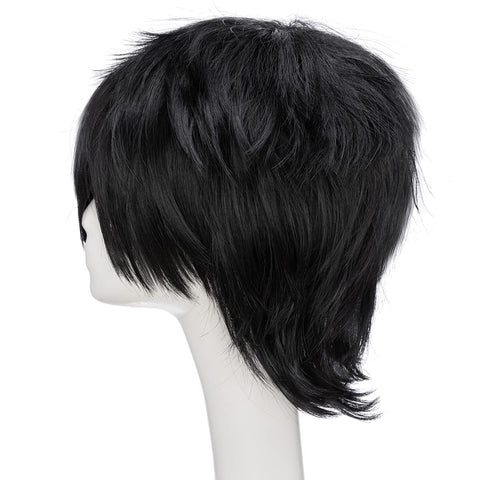 Qp hairUnisex Women Mens Male Short Black Fluffy Straight Hair Wigs Anime Cosplay Party Dress Costume Synthetic Wig