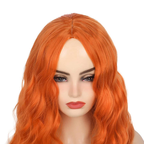 Qp hairBeweig Long Curly Wavy Orange Wig Middle Part Synthetic Hair Replacement Wig for Cosplay Daily Use