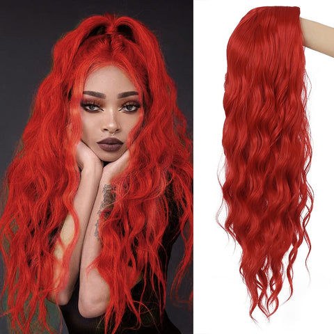 Qp hairBeweig Long Curly Wavy Orange Wig Middle Part Synthetic Hair Replacement Wig for Cosplay Daily Use
