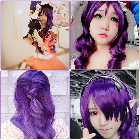 Qp hairRbenxia Curly Cosplay Wig Long Hair Heat Resistant Spiral Costume Wigs Anime Fashion Wavy Curly Cosplay Daily Party Purple 32" 80cm