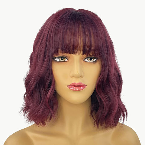 Qp hairTRUMOST Pink Short Curly Wavy Bob Wigs with Air Bangs - Pastel Realistic Shoulder Length Hair Wig Heat Resistant Synthetic Wig for Women Girls Daily Party Cosplay Use 12 inches