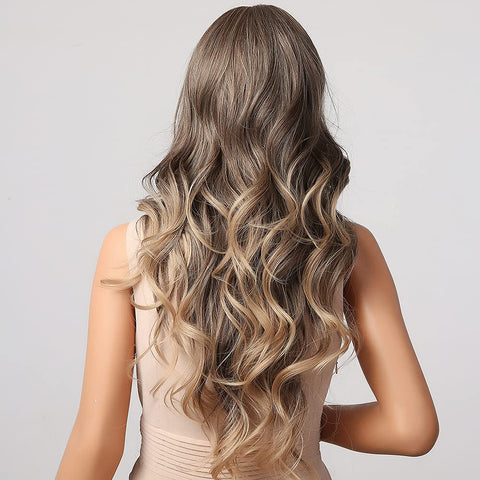 Qp hairPL TREASURE HOME, Long Wave Wig, Ombre Brown Blonde Wig, Daily Party Cosplay Heat Resistant Fiber Wig (30 in)