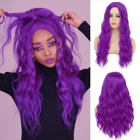 Qp hairBeweig Long Curly Wavy Orange Wig Middle Part Synthetic Hair Replacement Wig for Cosplay Daily Use