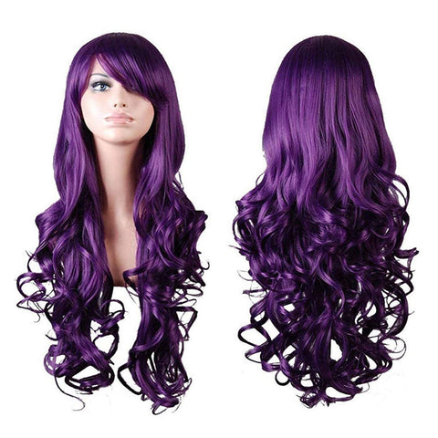 Qp hairRbenxia Curly Cosplay Wig Long Hair Heat Resistant Spiral Costume Wigs Anime Fashion Wavy Curly Cosplay Daily Party Purple 32" 80cm