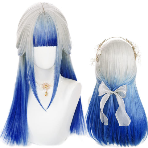 Qp hairOmbre Pastel Pink Wig with Bangs for Kids Women Long Straight Harajuku Gradient Blonde Hair Girls Kawaii Cute Cosplay Wig for Halloween Party + Cap