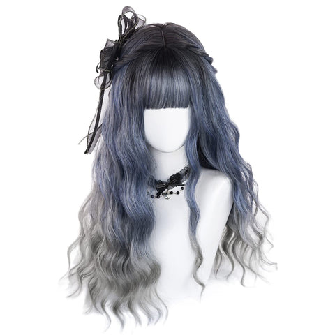 Qp hairOmbre Pastel Pink Wig with Bangs for Kids Women Long Straight Harajuku Gradient Blonde Hair Girls Kawaii Cute Cosplay Wig for Halloween Party + Cap