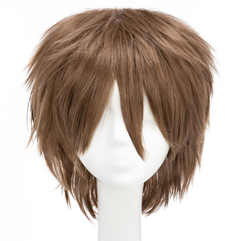 Qp hairUnisex Women Mens Male Short Black Fluffy Straight Hair Wigs Anime Cosplay Party Dress Costume Synthetic Wig