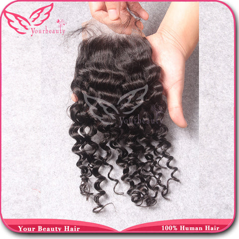 7A 3.5*4 Brazilian Deep Curly Closure Unprocessed Virgin Human Hair Top Lace Closure Bleached Knots Free Middle 3 Part Closure