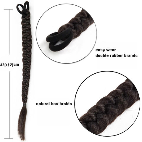 Qp hairBoxing Braids Strap Synthetic Chignon Tail With Rubber Band Hair Ring 16'' Small Crochet Braid Hair Ponytail Extensions Black