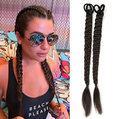 Qp hairBoxing Braids Strap Synthetic Chignon Tail With Rubber Band Hair Ring 16'' Small Crochet Braid Hair Ponytail Extensions Black