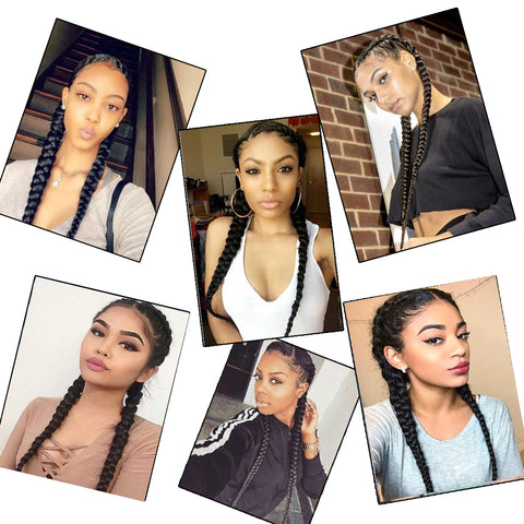 Qp hairBoxing Braids Strap Synthetic Chignon Tail With Rubber Band Hair Ring 16'' Small Crochet Braid Hair Ponytail Extensions Black