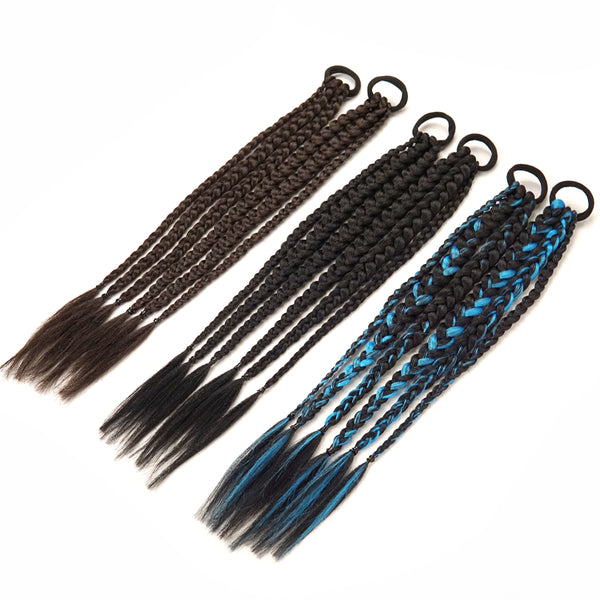 Qp hairBoxing Braids Synthetic Strap Chignon Tail With Rubber Band Hair Ring 16 Inch Small Braid Hair Ponytail Extensions Blue Black