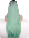 Qp Hair 1B Green Two Tone Color Synthetic Lace Front Wig for Women Long Silky Straight Heat Friendly Fiber Hair Cosplay Party Wig