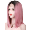 Qp Hair Black Ombre Pink Straight Bob Synthetic Lace Front Wigs For Women High Temperature Short Hairstyles Natural Afro Wigs