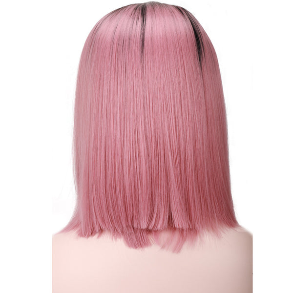Qp Hair Black Ombre Pink Straight Bob Synthetic Lace Front Wigs For Women High Temperature Short Hairstyles Natural Afro Wigs