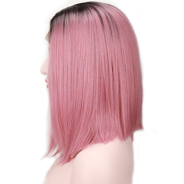 Qp Hair Black Ombre Pink Straight Bob Synthetic Lace Front Wigs For Women High Temperature Short Hairstyles Natural Afro Wigs