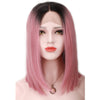 Qp Hair Black Ombre Pink Straight Bob Synthetic Lace Front Wigs For Women High Temperature Short Hairstyles Natural Afro Wigs