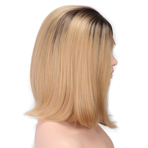 Qp Hair Black To Blond Ombre Lace Front Wig For Black Women African American Short Synthetic Wigs Heat Resistant Bob Wig