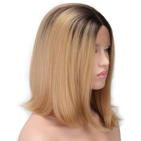Qp Hair Black To Blond Ombre Lace Front Wig For Black Women African American Short Synthetic Wigs Heat Resistant Bob Wig