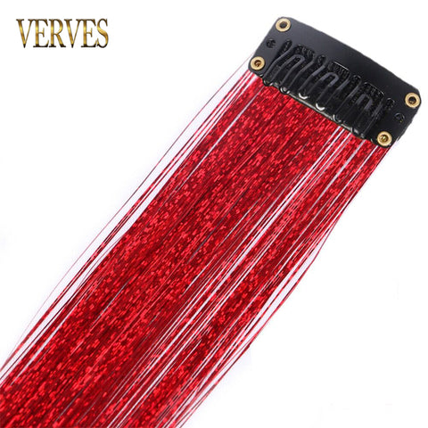 Qp hairClip-In One Piece Synthetic Hair Extension Sparkle Shiny Fake Hair Women Hippie for Braiding Headdress Tinsel Rainbow Dazzles