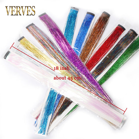 Qp hairClip-In One Piece Synthetic Hair Extension Sparkle Shiny Fake Hair Women Hippie for Braiding Headdress Tinsel Rainbow Dazzles