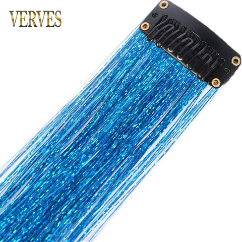 Qp hairClip-In One Piece Synthetic Hair Extension Sparkle Shiny Fake Hair Women Hippie for Braiding Headdress Tinsel Rainbow Dazzles
