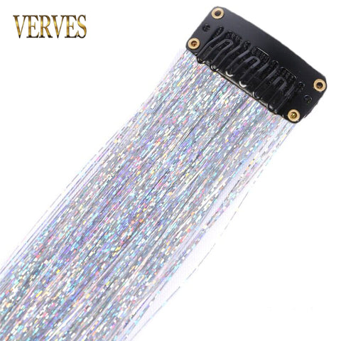 Qp hairClip-In One Piece Synthetic Hair Extension Sparkle Shiny Fake Hair Women Hippie for Braiding Headdress Tinsel Rainbow Dazzles