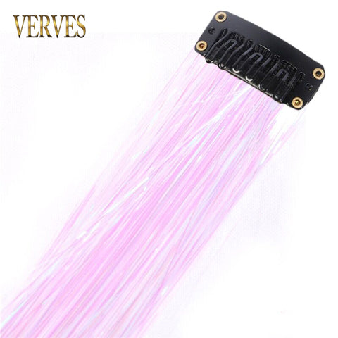 Qp hairClip-In One Piece Synthetic Hair Extension Sparkle Shiny Fake Hair Women Hippie for Braiding Headdress Tinsel Rainbow Dazzles