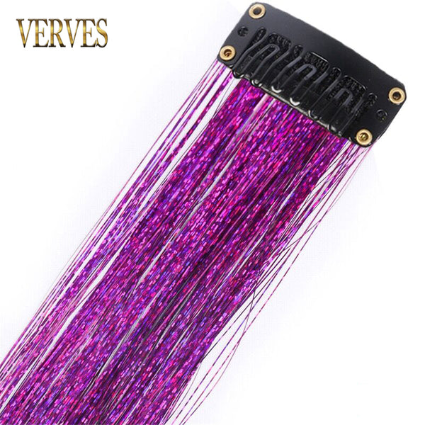 Qp hairClip-In One Piece Synthetic Hair Extensions Sparkle Shiny Fake Hair Women Hippie for Braiding Headdress Tinsel Rainbow Dazzles