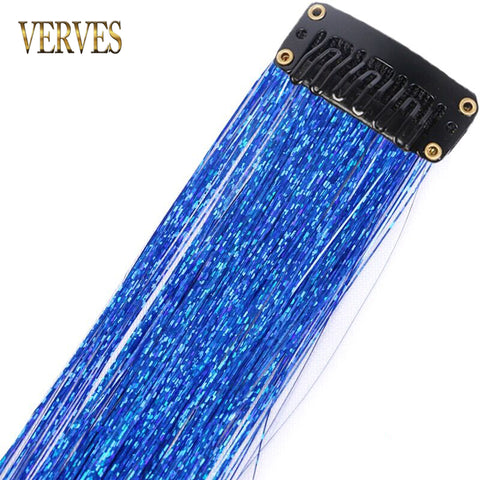 Qp hairClip-In One Piece Synthetic Hair Extensions Sparkle Shiny Fake Hair Women Hippie for Braiding Headdress Tinsel Rainbow Dazzles