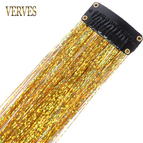Qp hairClip-In One Piece Synthetic Hair Extensions Sparkle Shiny Fake Hair Women Hippie for Braiding Headdress Tinsel Rainbow Dazzles